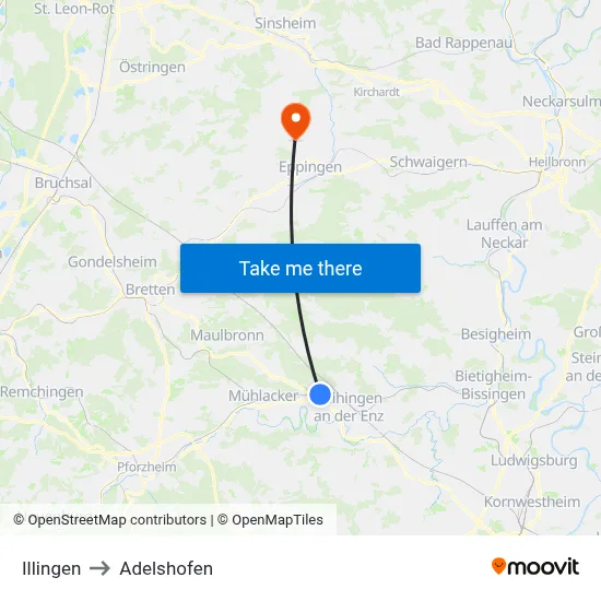 Illingen to Adelshofen map