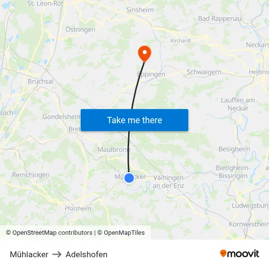 Mühlacker to Adelshofen map