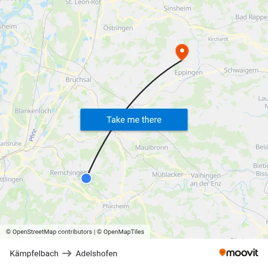 Kämpfelbach to Adelshofen map