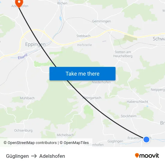Güglingen to Adelshofen map