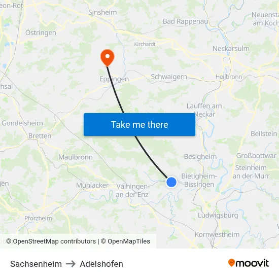 Sachsenheim to Adelshofen map