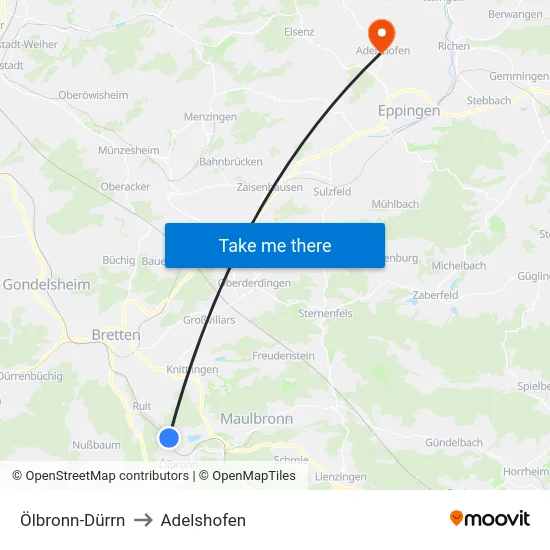 Ölbronn-Dürrn to Adelshofen map