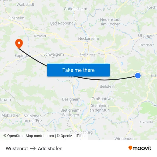 Wüstenrot to Adelshofen map