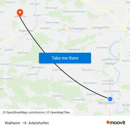 Walheim to Adelshofen map