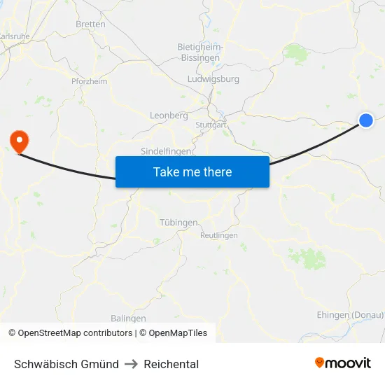 Schwäbisch Gmünd to Reichental map