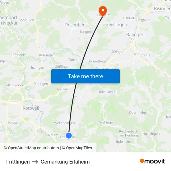 Frittlingen to Gemarkung Erlaheim map