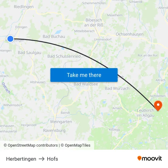 Herbertingen to Hofs map