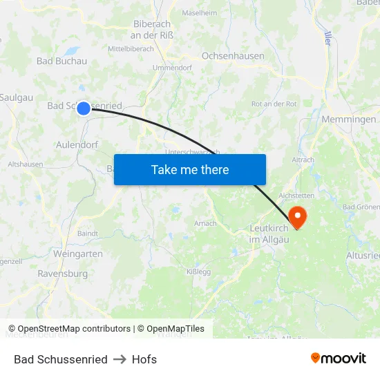 Bad Schussenried to Hofs map