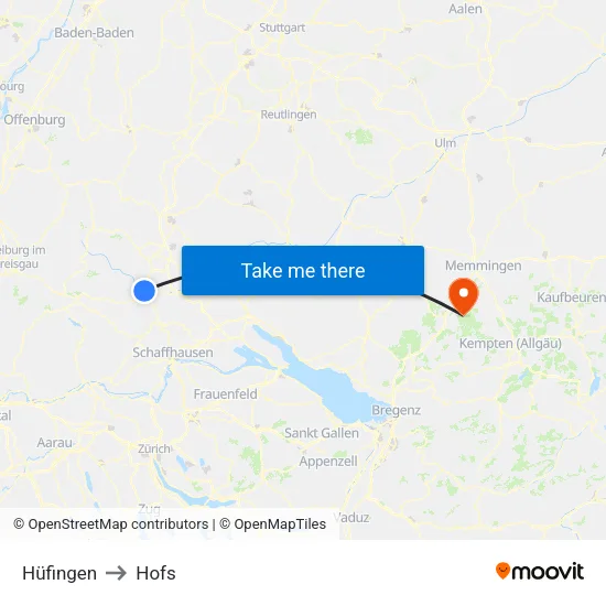 Hüfingen to Hofs map