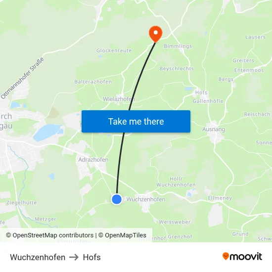 Wuchzenhofen to Hofs map