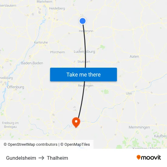 Gundelsheim to Thalheim map