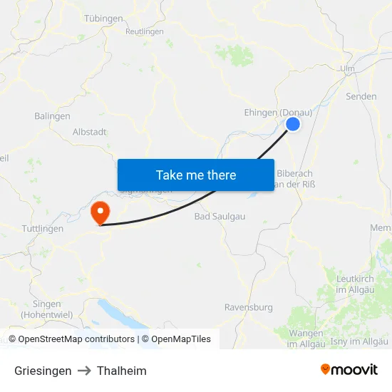 Griesingen to Thalheim map