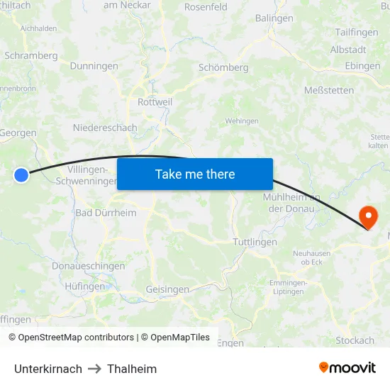 Unterkirnach to Thalheim map
