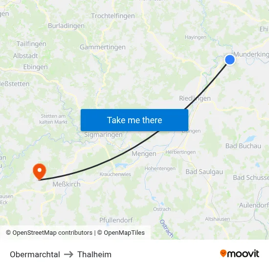 Obermarchtal to Thalheim map
