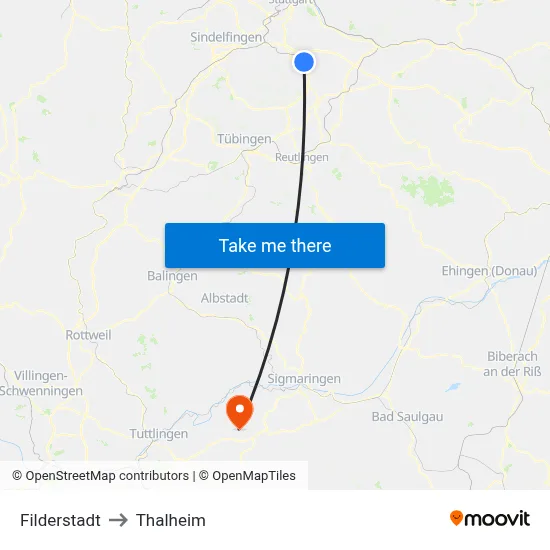 Filderstadt to Thalheim map