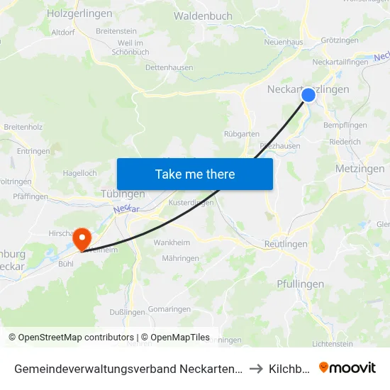 Gemeindeverwaltungsverband Neckartenzlingen to Kilchberg map