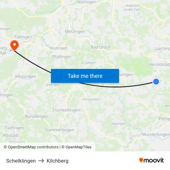Schelklingen to Kilchberg map