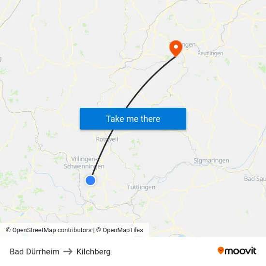 Bad Dürrheim to Kilchberg map