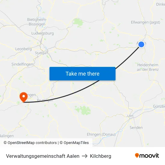Verwaltungsgemeinschaft Aalen to Kilchberg map