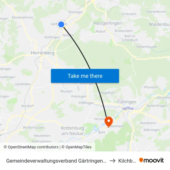 Gemeindeverwaltungsverband Gärtringen/Ehningen to Kilchberg map