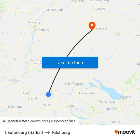 Laufenburg (Baden) to Kilchberg map
