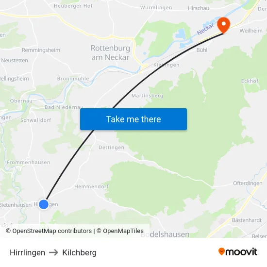 Hirrlingen to Kilchberg map