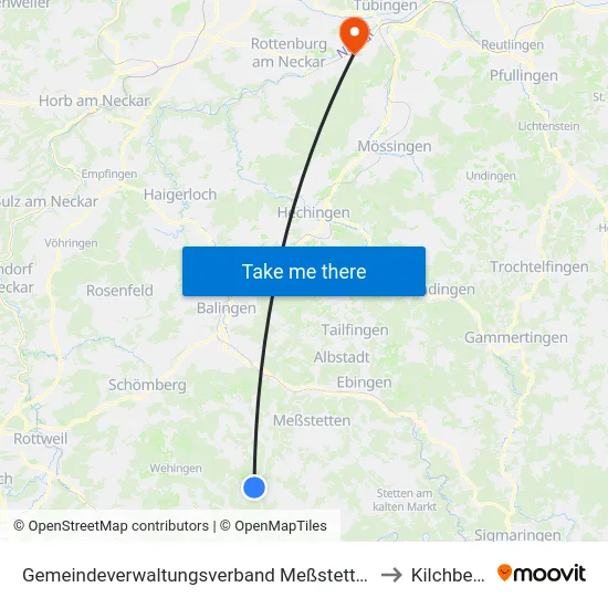 Gemeindeverwaltungsverband Meßstetten to Kilchberg map
