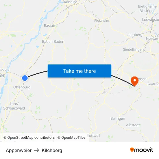 Appenweier to Kilchberg map