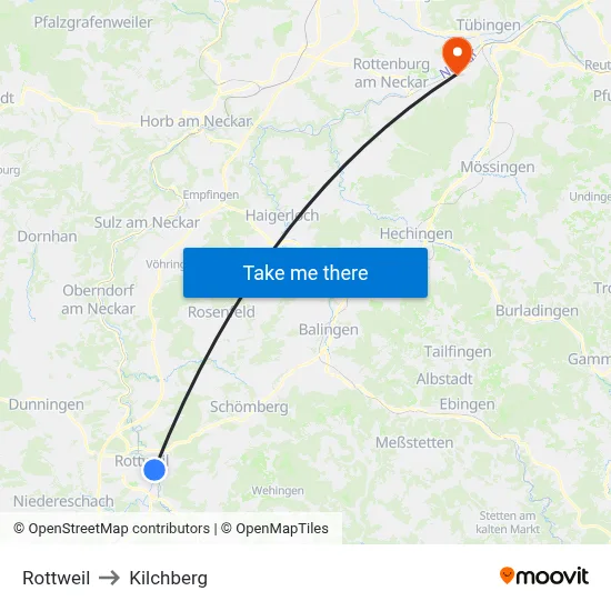 Rottweil to Kilchberg map