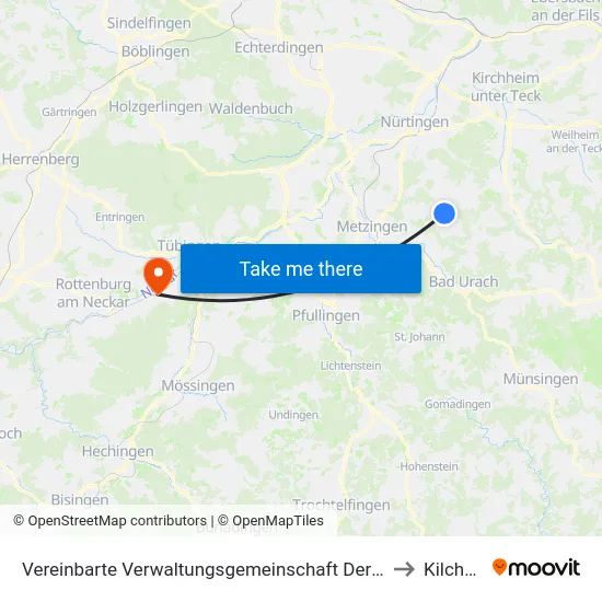 Vereinbarte Verwaltungsgemeinschaft Der Stadt Neuffen to Kilchberg map
