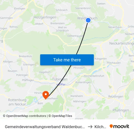 Gemeindeverwaltungsverband Waldenbuch/Steinenbronn to Kilchberg map