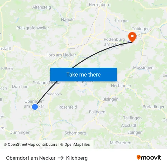 Oberndorf am Neckar to Kilchberg map