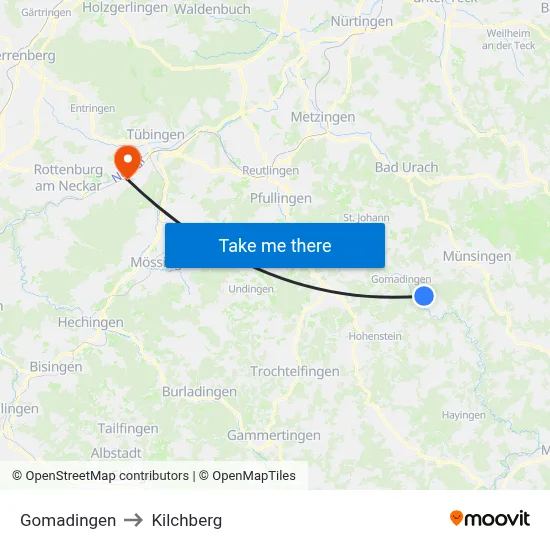 Gomadingen to Kilchberg map