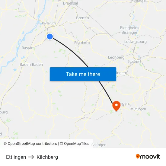 Ettlingen to Kilchberg map