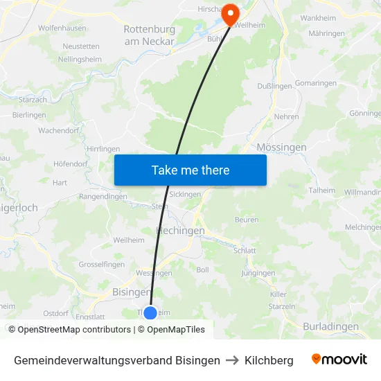 Gemeindeverwaltungsverband Bisingen to Kilchberg map