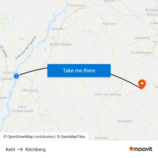 Kehl to Kilchberg map