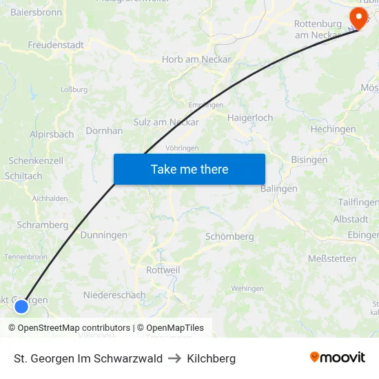 St. Georgen Im Schwarzwald to Kilchberg map
