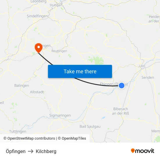 Öpfingen to Kilchberg map