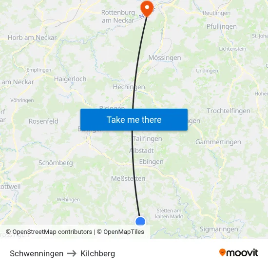 Schwenningen to Kilchberg map