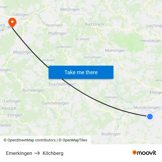 Emerkingen to Kilchberg map