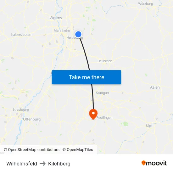 Wilhelmsfeld to Kilchberg map