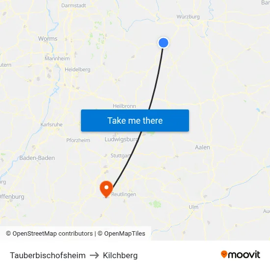 Tauberbischofsheim to Kilchberg map