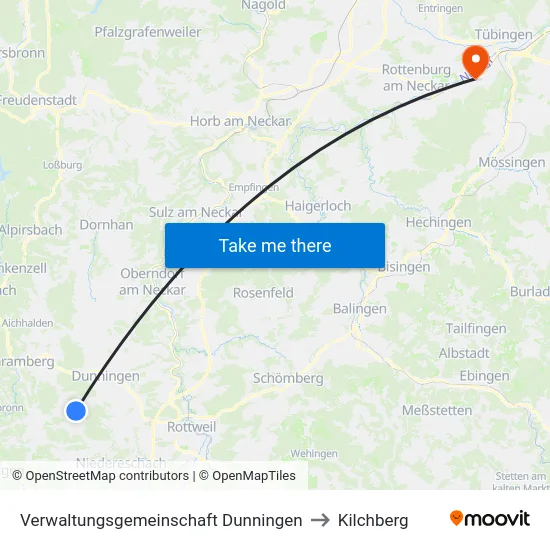 Verwaltungsgemeinschaft Dunningen to Kilchberg map
