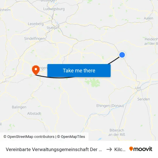Vereinbarte Verwaltungsgemeinschaft Der Stadt Geislingen An Der Steige to Kilchberg map