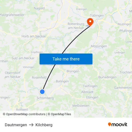 Dautmergen to Kilchberg map