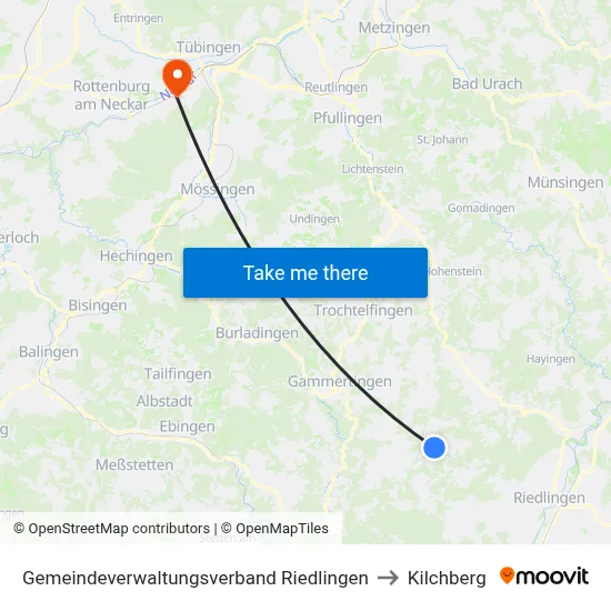 Gemeindeverwaltungsverband Riedlingen to Kilchberg map