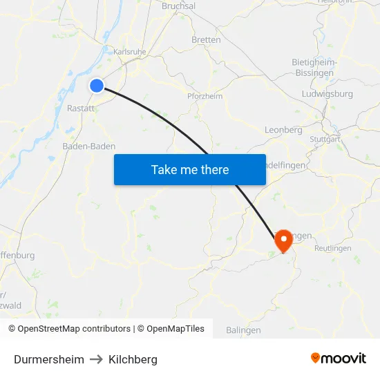 Durmersheim to Kilchberg map
