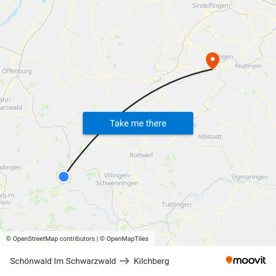 Schönwald Im Schwarzwald to Kilchberg map