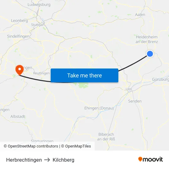 Herbrechtingen to Kilchberg map