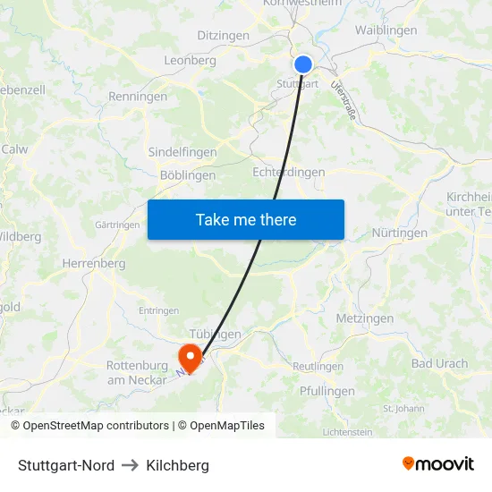 Stuttgart-Nord to Kilchberg map